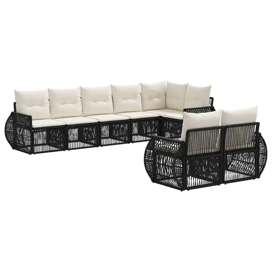 Ensemble de canapé de jardin 8 pcs Noir et blanc crème - 2