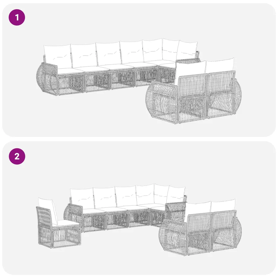 Ensemble de canapé de jardin 8 pcs Noir et blanc crème - 6