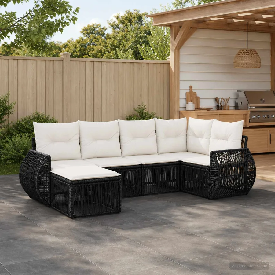Ensemble de canapé de jardin 6 pcs Noir et blanc crème