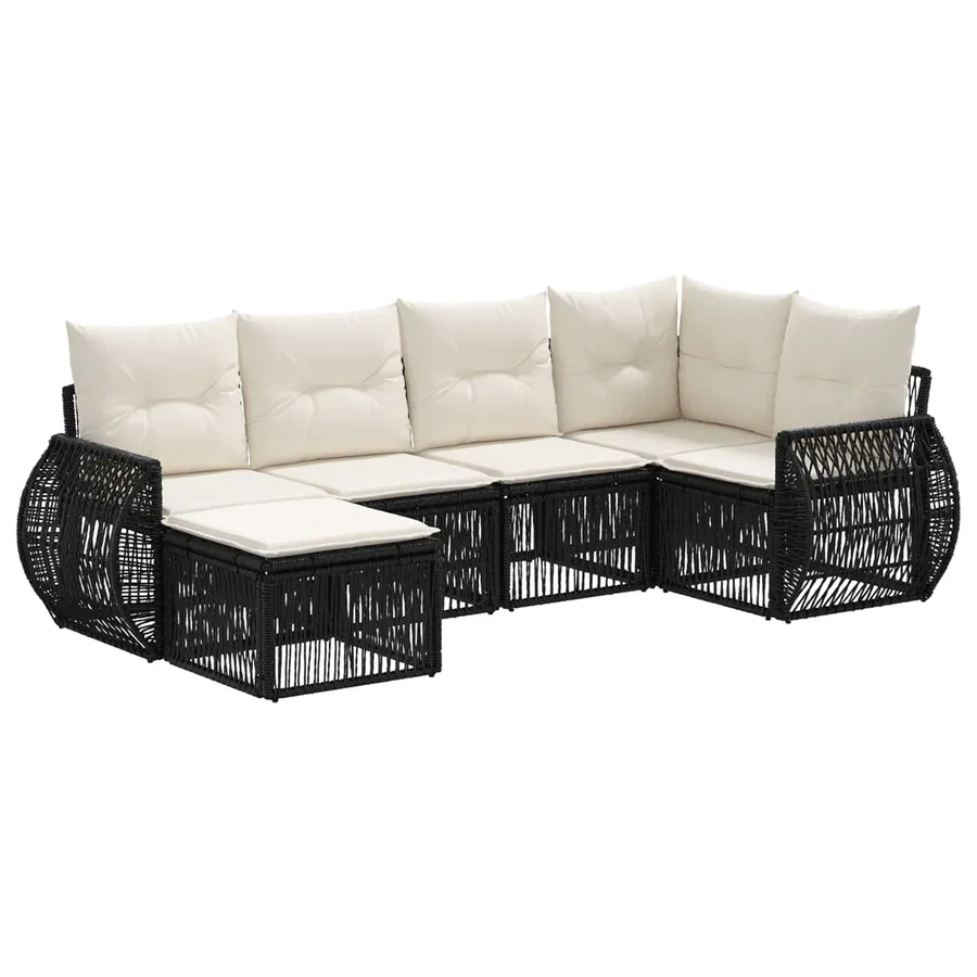 Ensemble de canapé de jardin 6 pcs Noir et blanc crème - 2