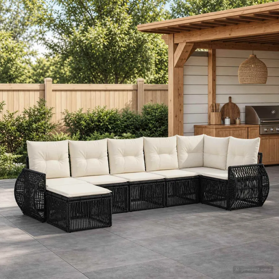 Ensemble de canapé de jardin 7 pcs Noir et blanc crème
