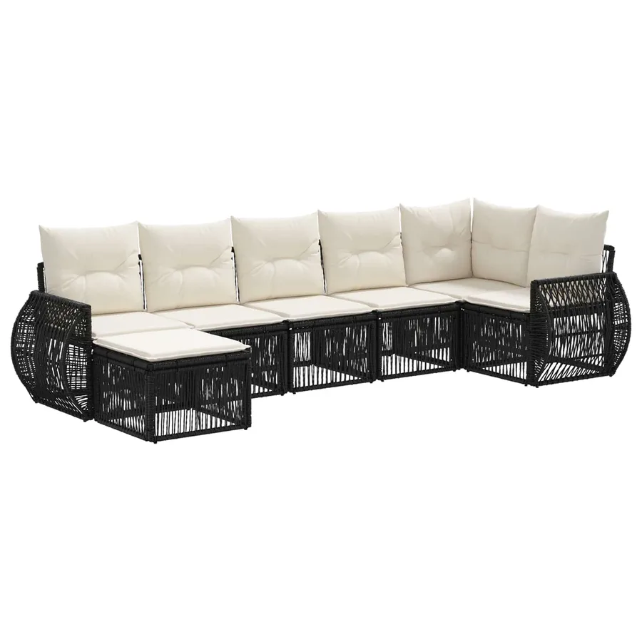 Ensemble de canapé de jardin 7 pcs Noir et blanc crème - 2