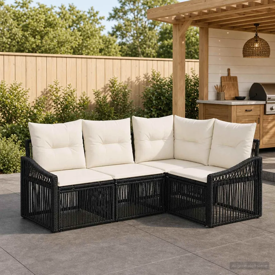 Ensemble de canapé de jardin 4 pcs Noir polyrotin