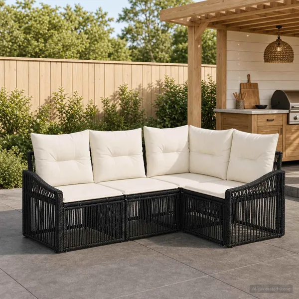 Ensemble de canapé de jardin 4 pcs Noir polyrotin