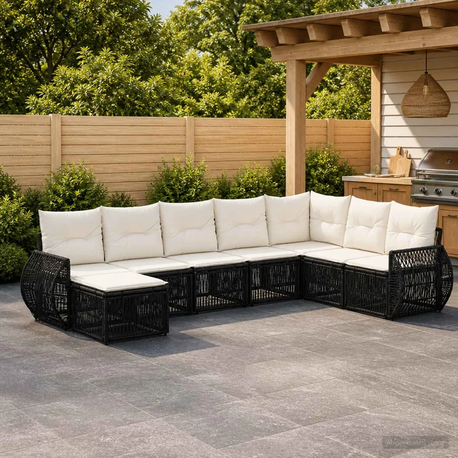 Ensemble de canapé de jardin 8 pcs Noir et blanc crème