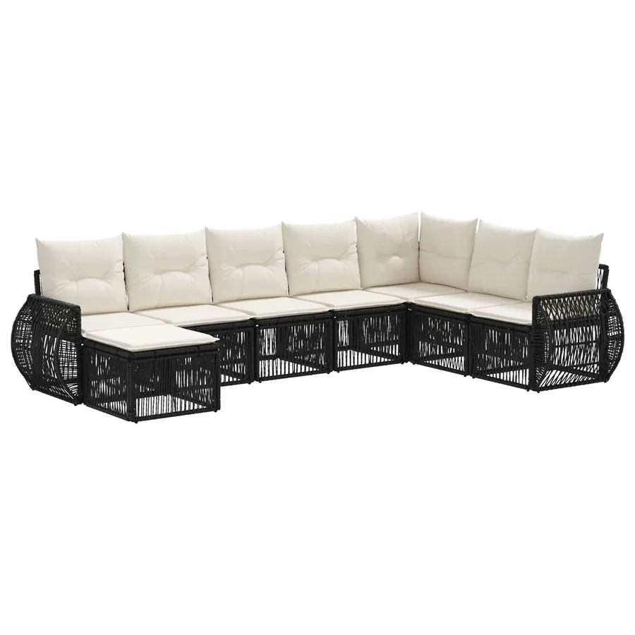Ensemble de canapé de jardin 8 pcs Noir et blanc crème - 2