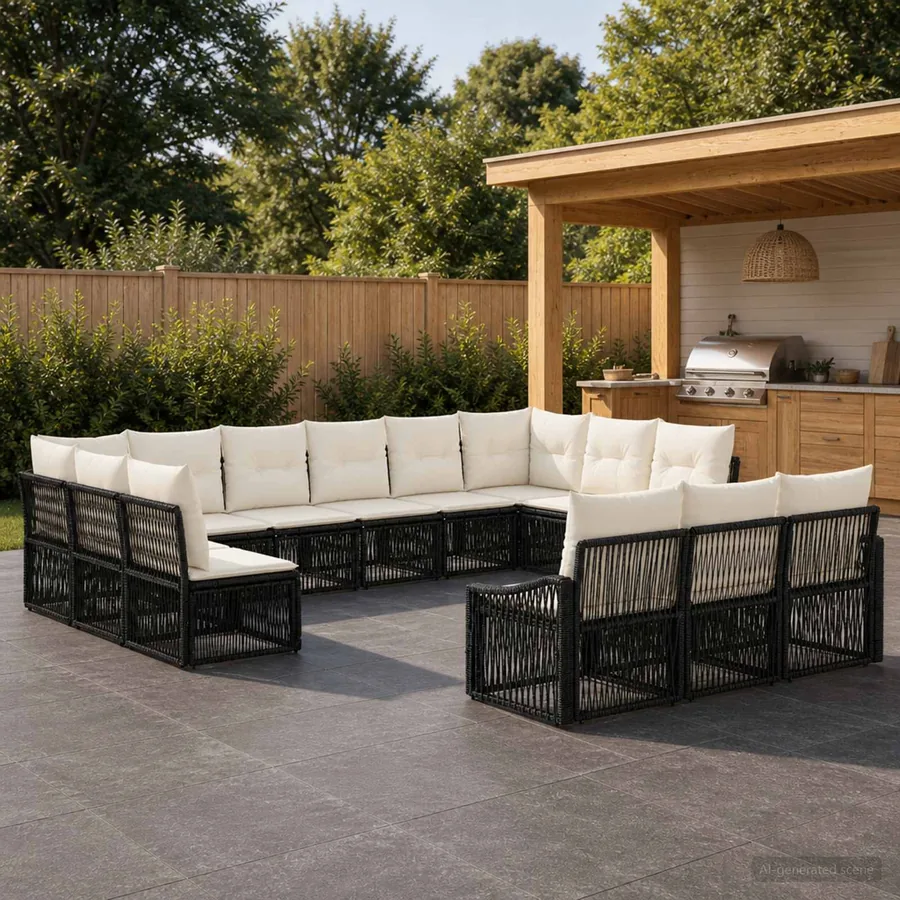 Ensemble de canapé de jardin 13 pcs Noir polyrotin