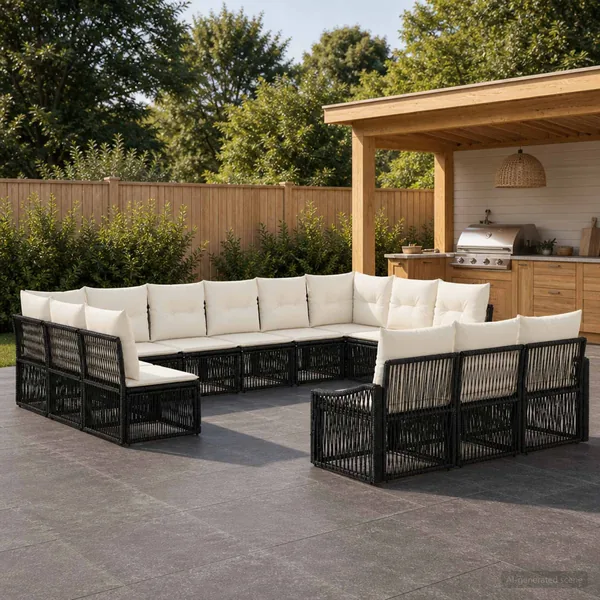 Ensemble de canapé de jardin 13 pcs Noir polyrotin