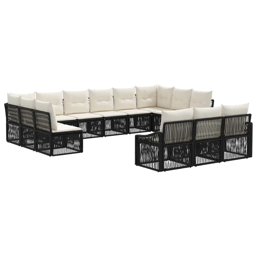Ensemble de canapé de jardin 13 pcs Noir polyrotin - 2