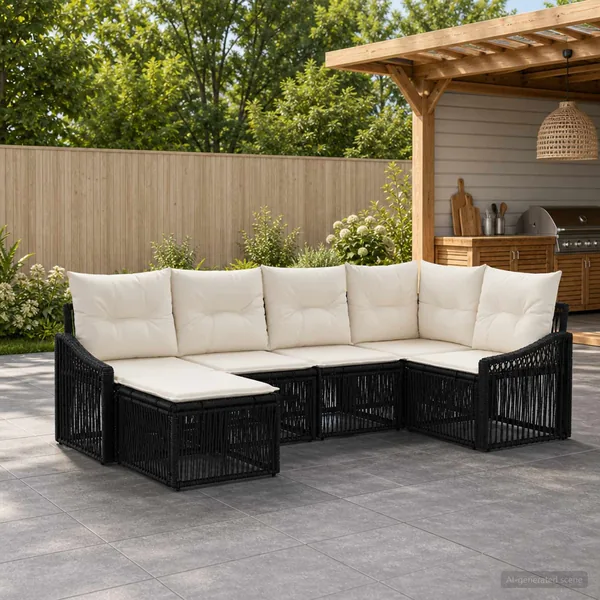 Ensemble de canapé de jardin 6 pcs Noir polyrotin