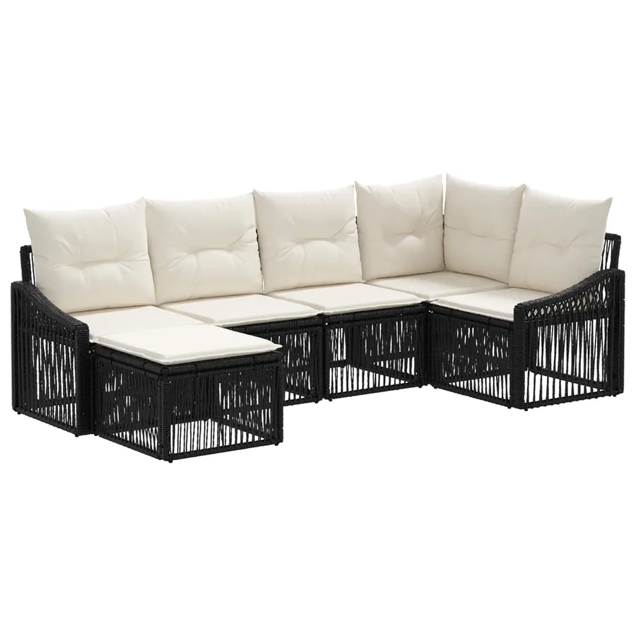 Ensemble de canapé de jardin 6 pcs Noir polyrotin - 2