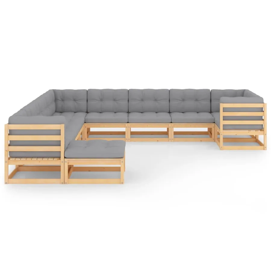 Salon de jardin 11 pcs avec coussins Bois de pin massif - 2