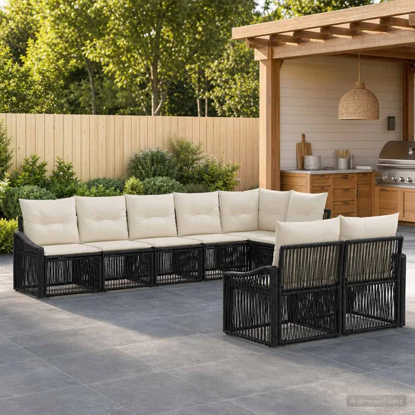Ensemble de canapé de jardin 8 pcs Noir polyrotin