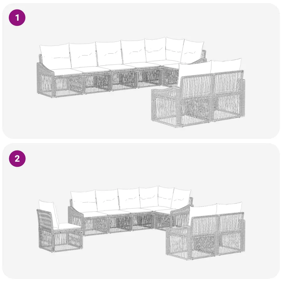 Ensemble de canapé de jardin 8 pcs Noir polyrotin - 6