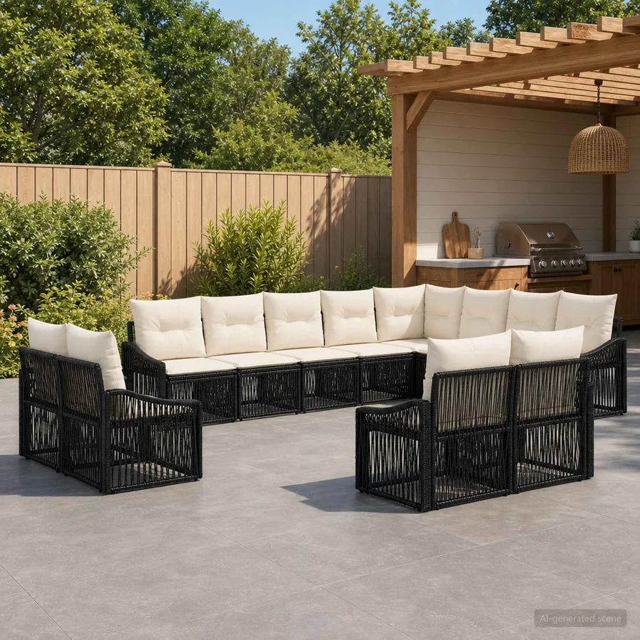 Ensemble de canapé de jardin 12 pcs Noir polyrotin