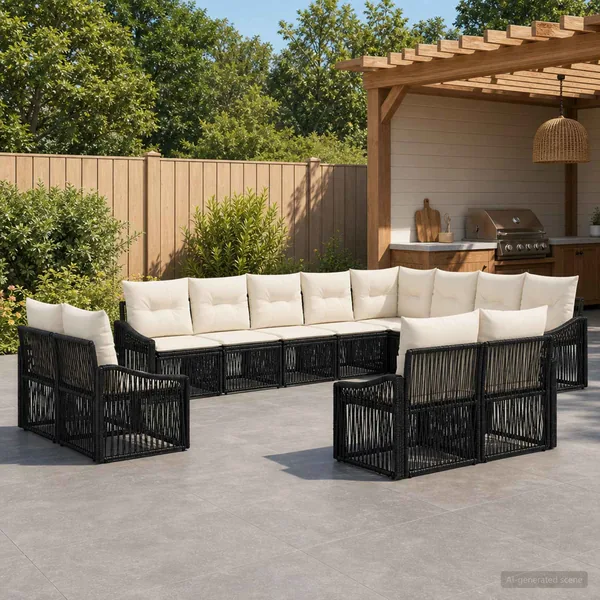 Ensemble de canapé de jardin 12 pcs Noir polyrotin
