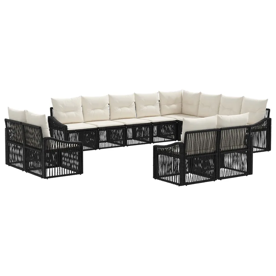 Ensemble de canapé de jardin 12 pcs Noir polyrotin - 2
