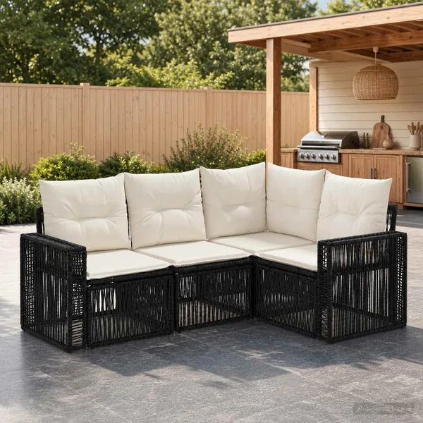 Ensemble de canapé de jardin 4 pcs Noir et blanc crème