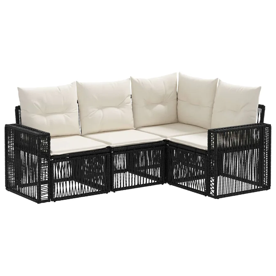 Ensemble de canapé de jardin 4 pcs Noir et blanc crème - 2
