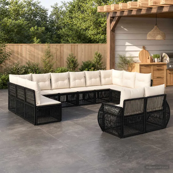 Ensemble de canapé de jardin 12 pcs Noir et blanc crème