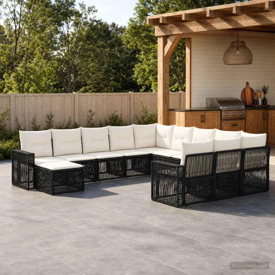 Ensemble de canapé de jardin 12 pcs Noir et blanc crème
