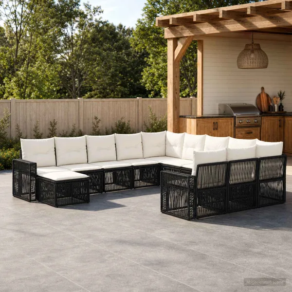 Ensemble de canapé de jardin 12 pcs Noir et blanc crème