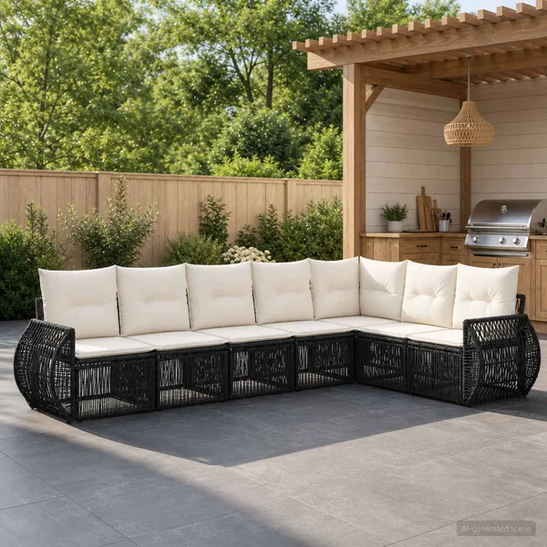 Ensemble de canapé de jardin 7 pcs Noir et blanc crème
