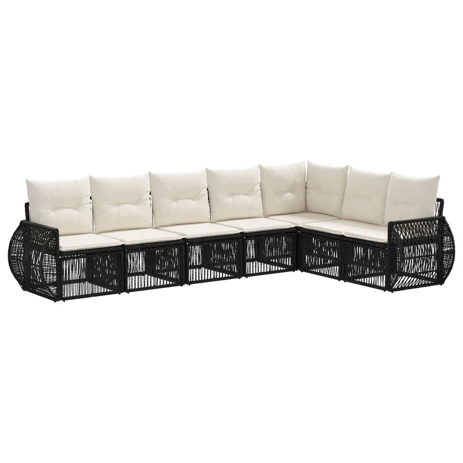 Ensemble de canapé de jardin 7 pcs Noir et blanc crème - 2