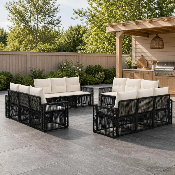 Ensemble de canapé de jardin 12 pcs Noir et blanc crème
