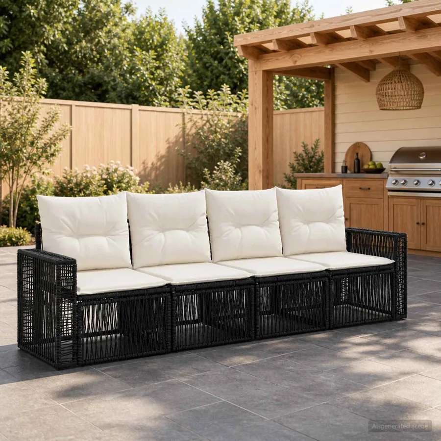Ensemble de canapé de jardin 4 pcs Noir et blanc crème