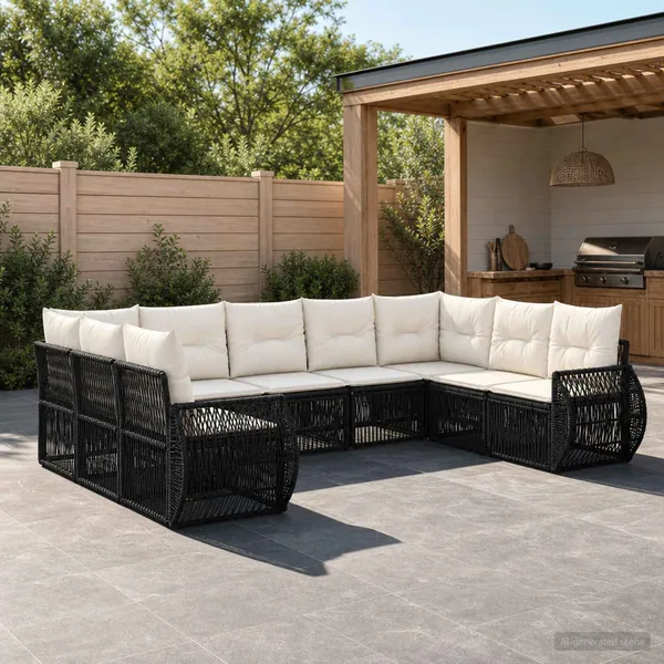 Ensemble de canapé de jardin 9 pcs Noir et blanc crème