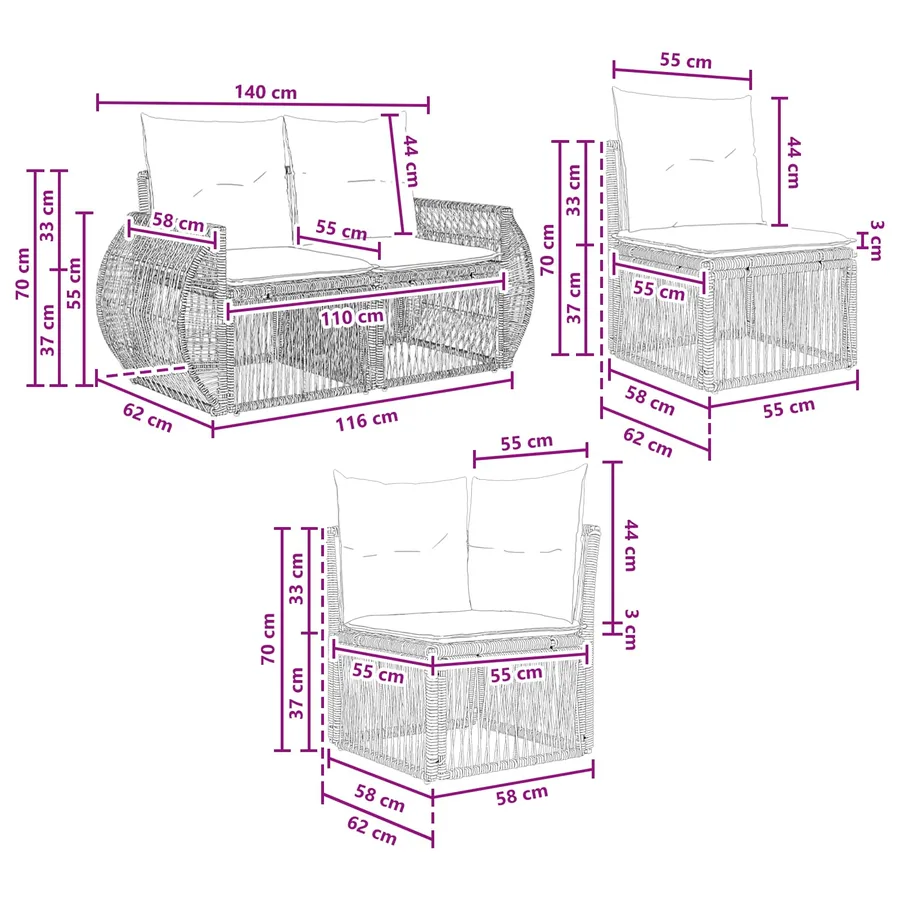 Ensemble de canapé de jardin 9 pcs Noir et blanc crème - 10