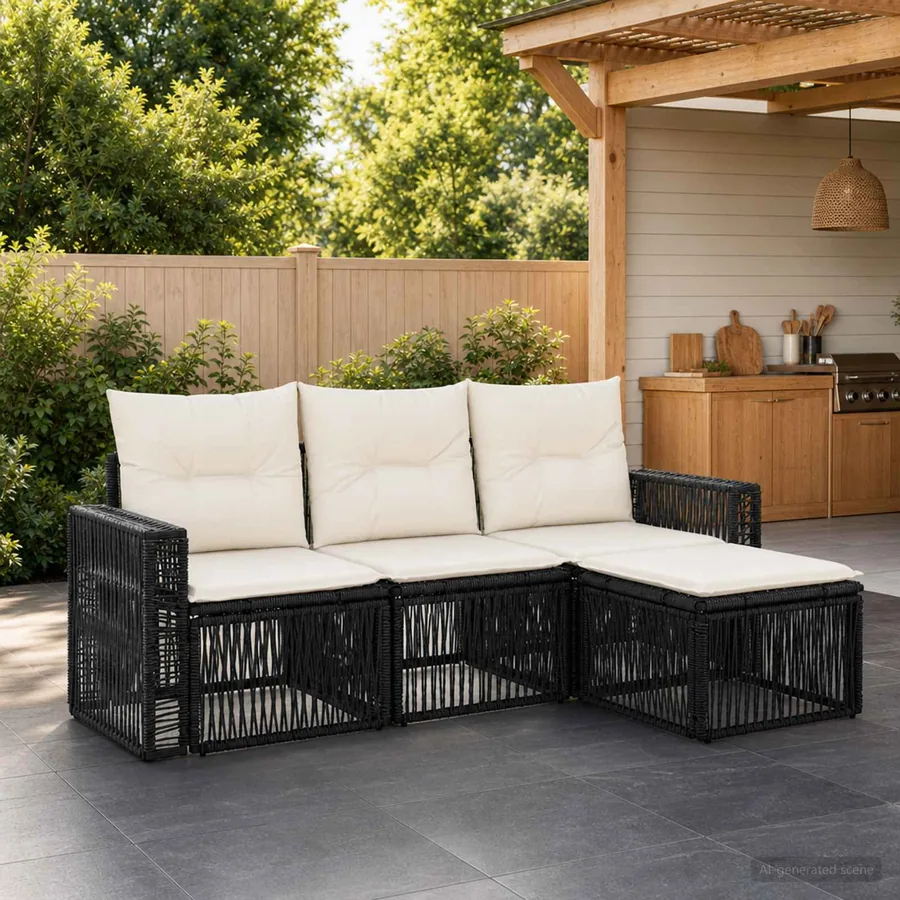Ensemble de canapé de jardin 4 pcs Noir et blanc crème