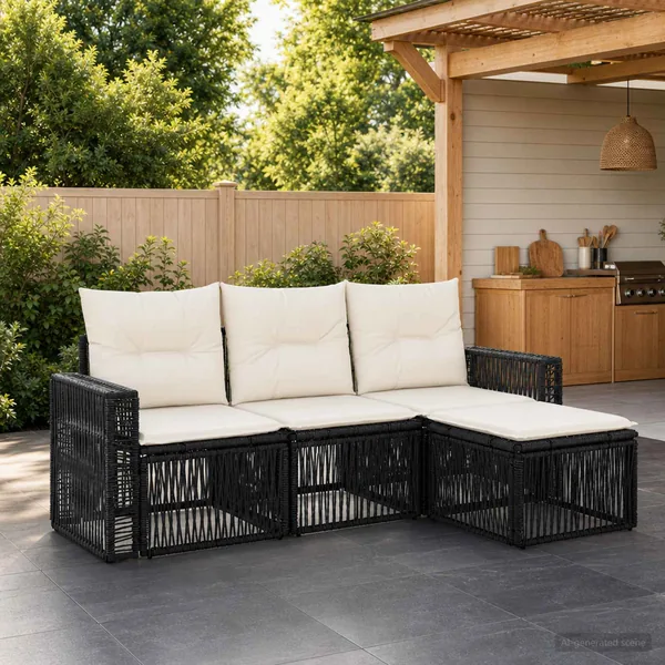 Ensemble de canapé de jardin 4 pcs Noir et blanc crème