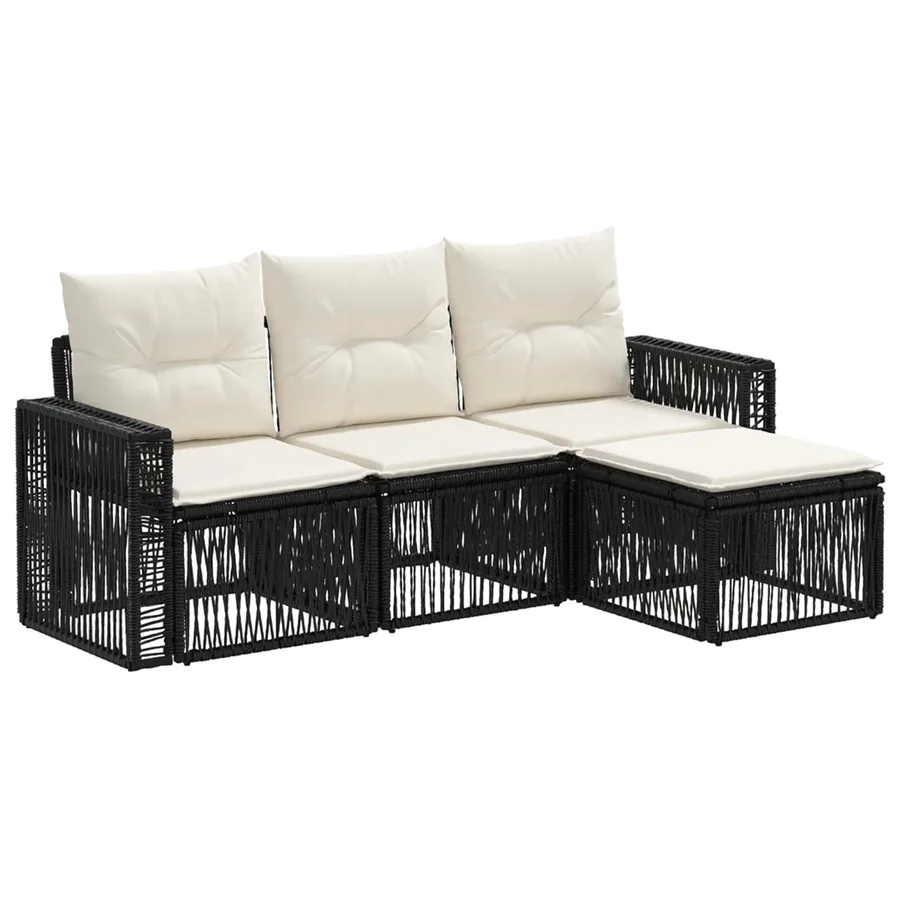 Ensemble de canapé de jardin 4 pcs Noir et blanc crème - 2