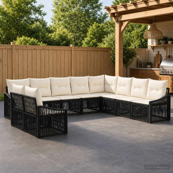 Ensemble de canapé de jardin 10 pcs Noir polyrotin