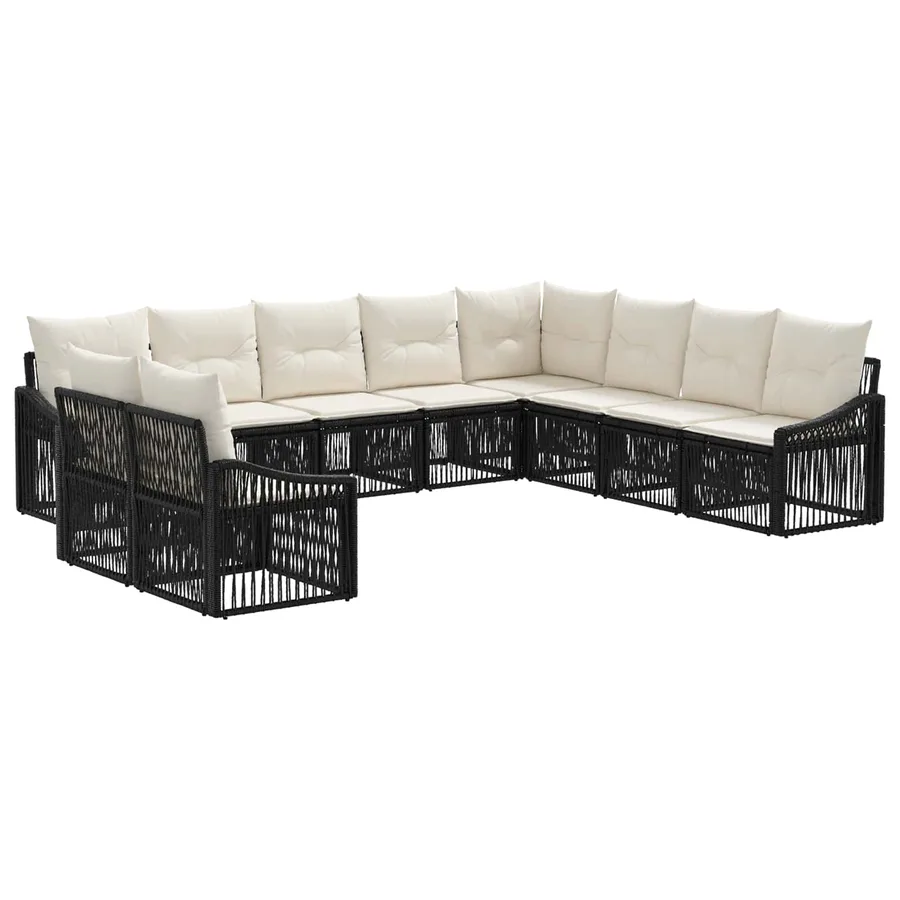 Ensemble de canapé de jardin 10 pcs Noir polyrotin - 2