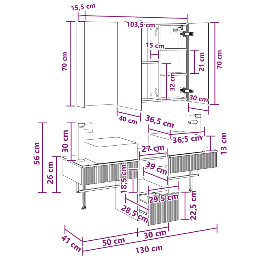 Ensemble d'armoire de salle de bain 4 pcs Sonoma gris - 14