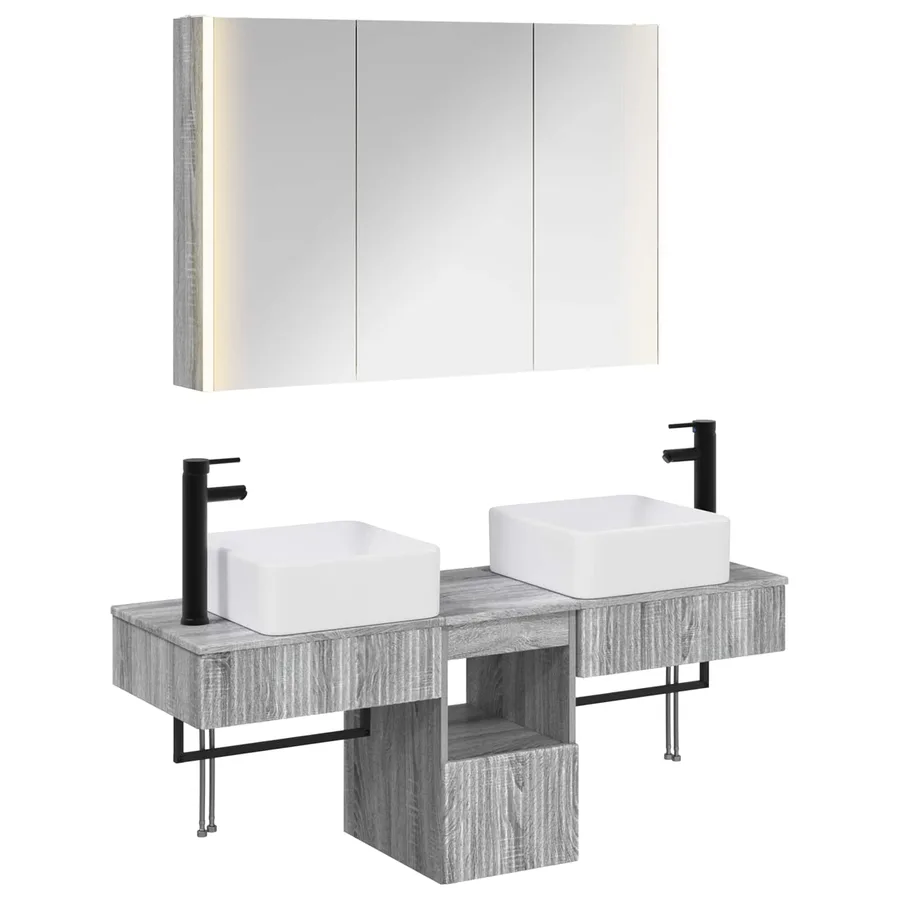 Ensemble d'armoire de salle de bain 4 pcs Sonoma gris - 2