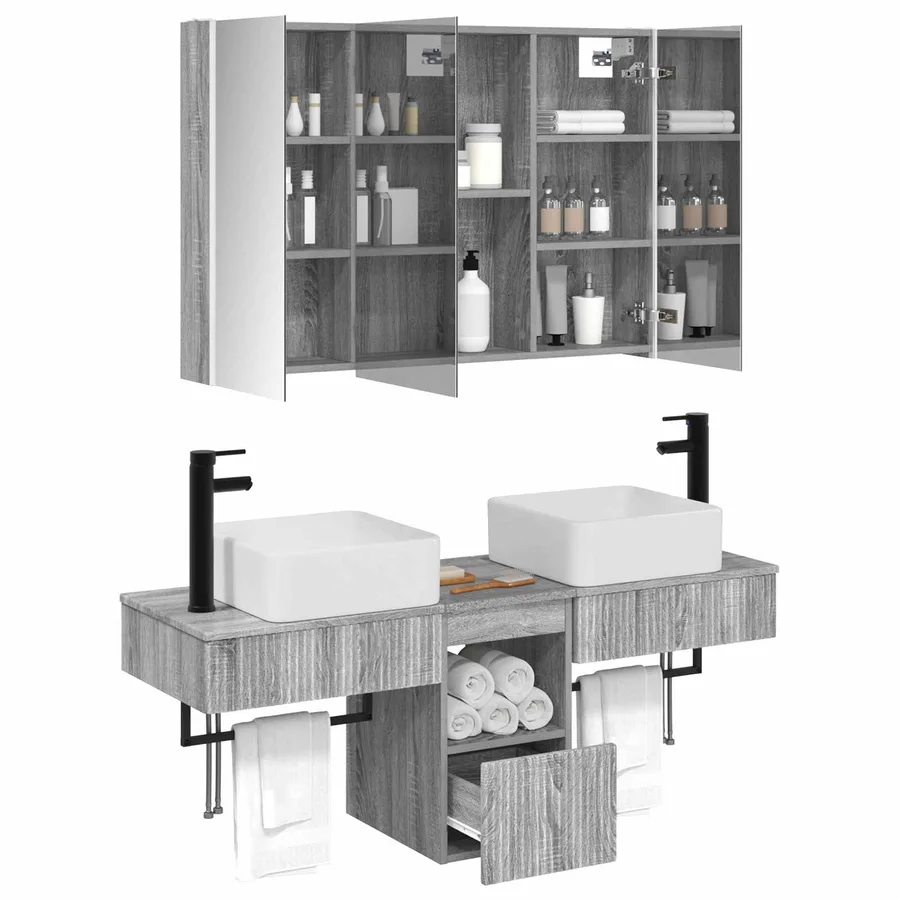 Ensemble d'armoire de salle de bain 4 pcs Sonoma gris - 3