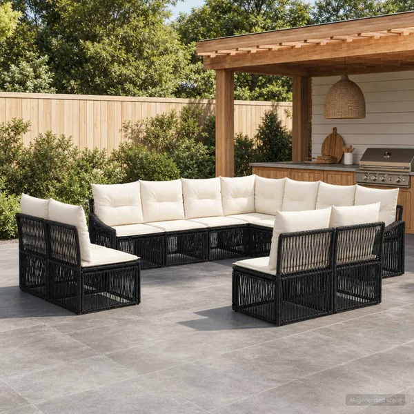 Ensemble de canapé de jardin 11 pcs Noir polyrotin