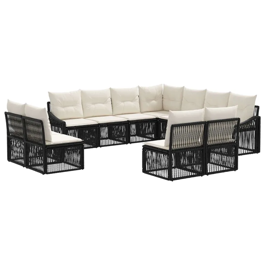 Ensemble de canapé de jardin 11 pcs Noir polyrotin - 2