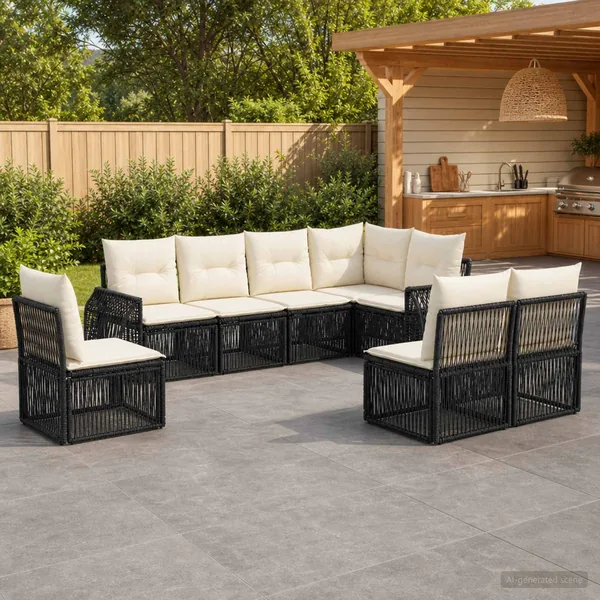 Ensemble de canapé de jardin 8 pcs Noir et blanc crème