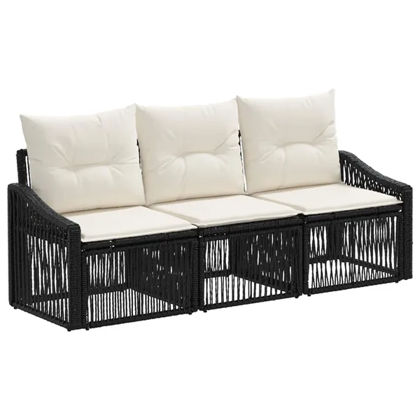 Ensemble de canapé de jardin 3 pcs Noir polyrotin