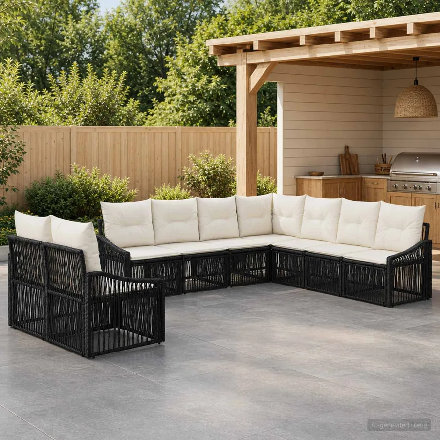 Ensemble de canapé de jardin 9 pcs Noir polyrotin