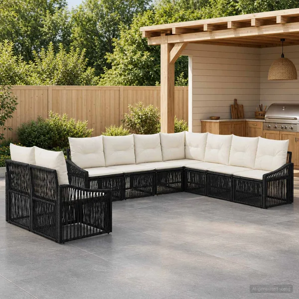 Ensemble de canapé de jardin 9 pcs Noir polyrotin