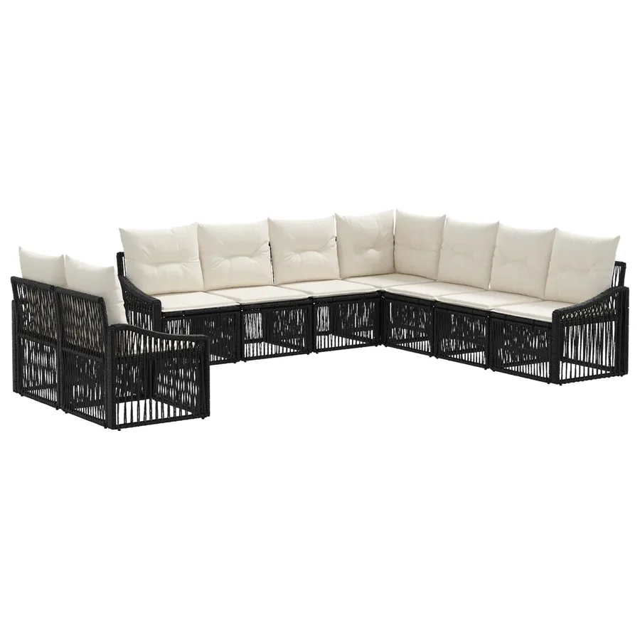 Ensemble de canapé de jardin 9 pcs Noir polyrotin - 2