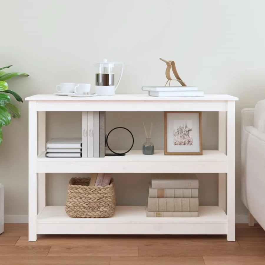 Table console Blanc 110x40x74 cm Bois massif de pin - 3