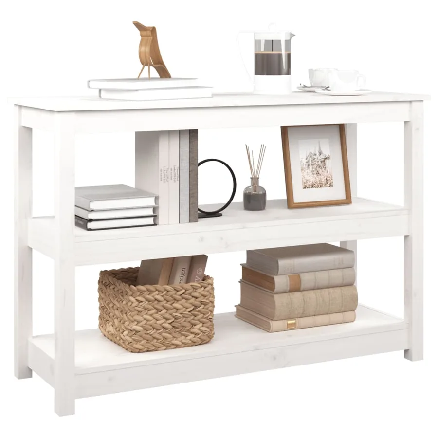 Table console Blanc 110x40x74 cm Bois massif de pin - 4
