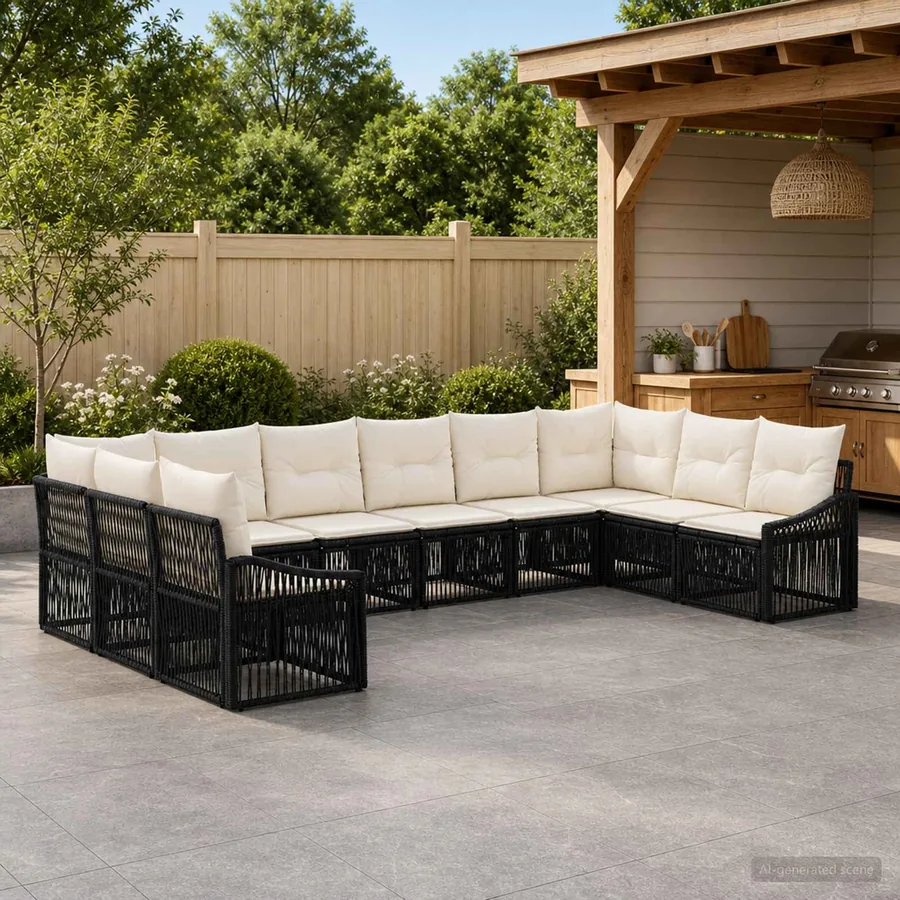 Ensemble de canapé de jardin 10 pcs Noir polyrotin